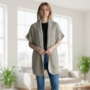 Mac & Jac Women’s Medium Open Front Tan Chunky Knit Cardigan Sweater Wool